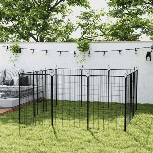 PawHut Parque para Cães com 12 Painéis Recinto para Animais de Estimação Modular com 2 Portas para Interior e Exterior Aço 80x120 cm Preto