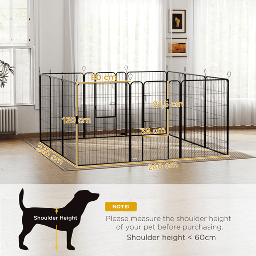 PawHut Parque para Cães com 12 Painéis Recinto para Animais de Estimação Modular com 2 Portas para Interior e Exterior Aço 80x120 cm Preto