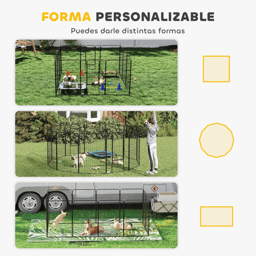 PawHut Parque para Cães com 12 Painéis Recinto para Animais de Estimação Modular com 2 Portas para Interior e Exterior Aço 80x120 cm Preto