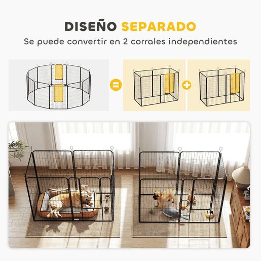 PawHut Parque para Cães com 12 Painéis Recinto para Animais de Estimação Modular com 2 Portas para Interior e Exterior Aço 80x120 cm Preto
