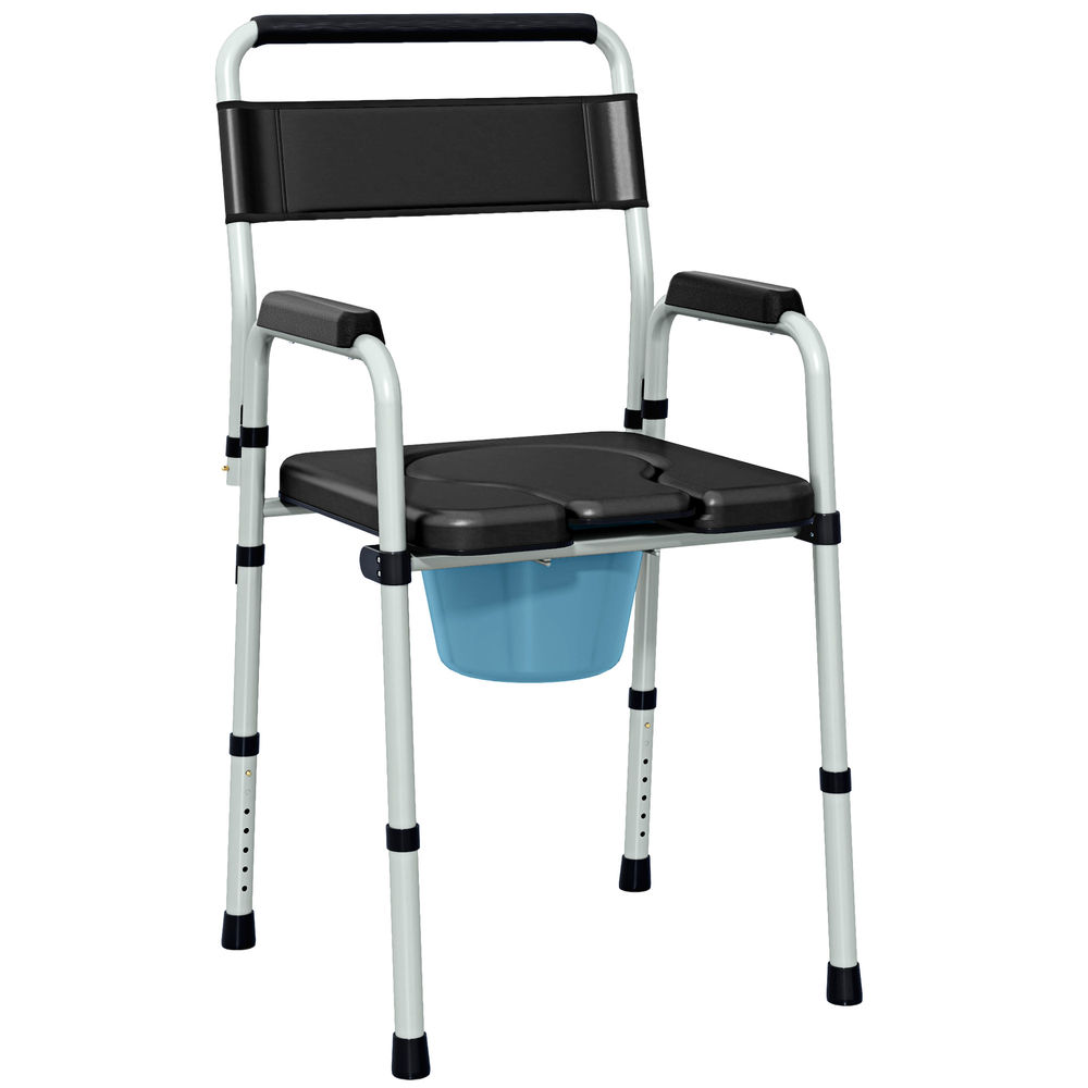 Homcom silla wc personas mayores plegable silla con inodoro con altura ajustable cubo y almohadillas antideslizantes carga 150 kg para discapacitados embarazadas negro