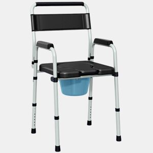 HOMCOM Cadeira Sanita para Pessoas Maiores Dobrável Cadeira com Sanita Altura Ajustável Cubo e Almofadas Antiderrapantes Carga 150 kg 52,5x46x81,5-97 cm Preto