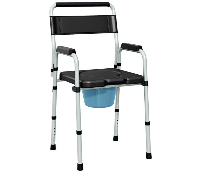 Homcom silla wc personas mayores plegable silla con inodoro con altura ajustable cubo y almohadillas antideslizantes carga 150 kg para discapacitados embarazadas negro