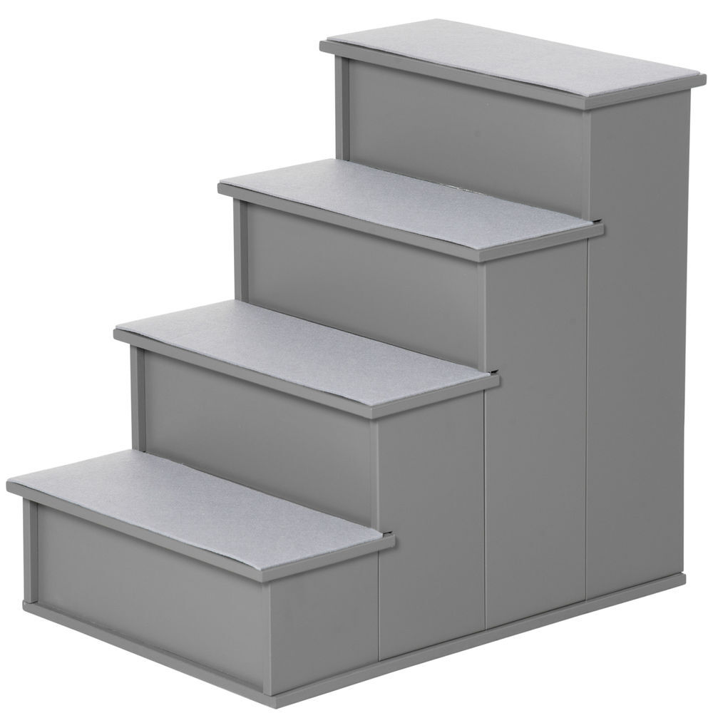 Pawhut escalera para perros de 4 peldaños escalera para mascotas escalones para perros gatos con acolchados desmontables carga 30 kg para cama sofá 40x59x54,2 cm gris