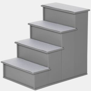 PawHut Escada para Animais de Estimação de 4 Degraus Escada para Cães e Gatos com Tapetes Antideslizantes Removíveis Carga 30 kg para Cama Sofá 40x59x54,2 cm Cinza
