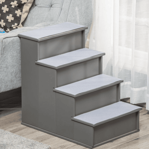 PawHut Escada para Animais de Estimação de 4 Degraus Escada para Cães e Gatos com Tapetes Antideslizantes Removíveis Carga 30 kg para Cama Sofá 40x59x54,2 cm Cinza