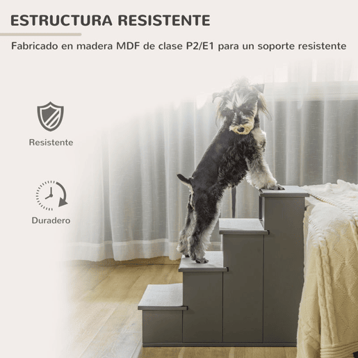 PawHut Escada para Animais de Estimação de 4 Degraus Escada para Cães e Gatos com Tapetes Antideslizantes Removíveis Carga 30 kg para Cama Sofá 40x59x54,2 cm Cinza