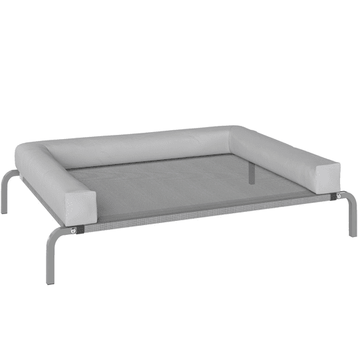PawHut Cama Elevada para Cães com Latertais Amovíveis Cama Elevada para Cães Médios Portátil com Malha Respirável Estrutura de Aço para Interior e Exterior 130x90x30 cm Cinza Claro