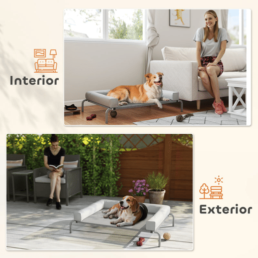 PawHut Cama Elevada para Cães com Latertais Amovíveis Cama Elevada para Cães Médios Portátil com Malha Respirável Estrutura de Aço para Interior e Exterior 130x90x30 cm Cinza Claro
