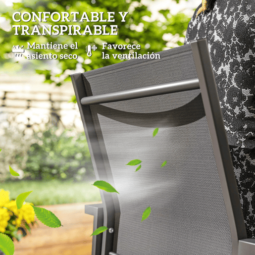 Outsunny Conjunto de 2 Cadeiras de Jardim Cadeiras de Exterior Empilháveis Cadeiras de Refeição com Tecido Transpirável Estrutura em Aço Apoios de Braços e Encosto 56x58x89 cm Cinzento Escuro