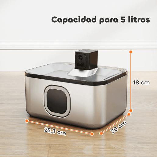 PawHut Fonte de Água para Gatos de Aço Inoxidável 5L Bebedouro Automático para Gatos Fonte de Água para Várias Mascotes com Luz LED Bomba Super Silenciosa Sensor de Movimento e Filtro de 3 Etapas 25,3x20x18 cm Preto