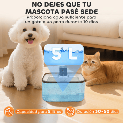 PawHut Fonte de Água para Gatos de Aço Inoxidável 5L Bebedouro Automático para Gatos Fonte de Água para Várias Mascotes com Luz LED Bomba Super Silenciosa Sensor de Movimento e Filtro de 3 Etapas 25,3x20x18 cm Preto
