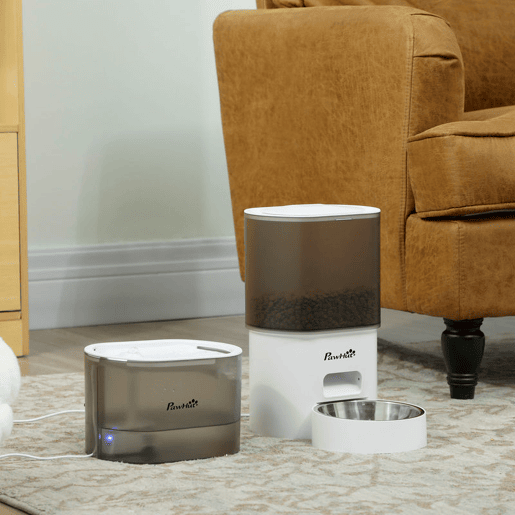 PawHut Comedero Automático para Gato Dispensador de Comida para Gatos e Cães de 3 L com Controlo por App (1-10 Refeições por Dia) Filtros e Luz LED Conjunto de Comedero e Bebedouro Automático Silencioso com Cabo USB ou Pilhas