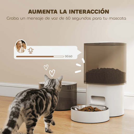 PawHut Comedero Automático para Gato Dispensador de Comida para Gatos e Cães de 3 L com Controlo por App (1-10 Refeições por Dia) Filtros e Luz LED Conjunto de Comedero e Bebedouro Automático Silencioso com Cabo USB ou Pilhas