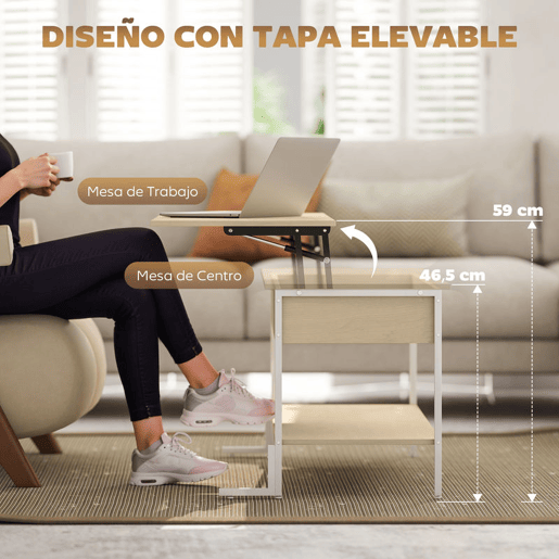 HOMCOM Mesa de Centro Elevatória Mesa de Café com Fecho Suave Espaço Oculto de Arrumação e Prateleira Aberta 95x40x59 cm Madeira e Branco