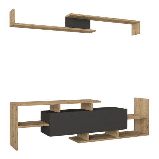 Mesa para TV Liksefte com prateleira de parede 154x28x42 cm carvalho safirapreto en.casa