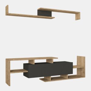 Mesa para TV Liksefte com prateleira de parede 154x28x42 cm carvalho safirapreto en.casa