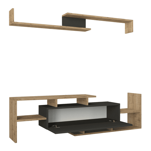 Mesa para TV Liksefte com prateleira de parede 154x28x42 cm carvalho safirapreto en.casa