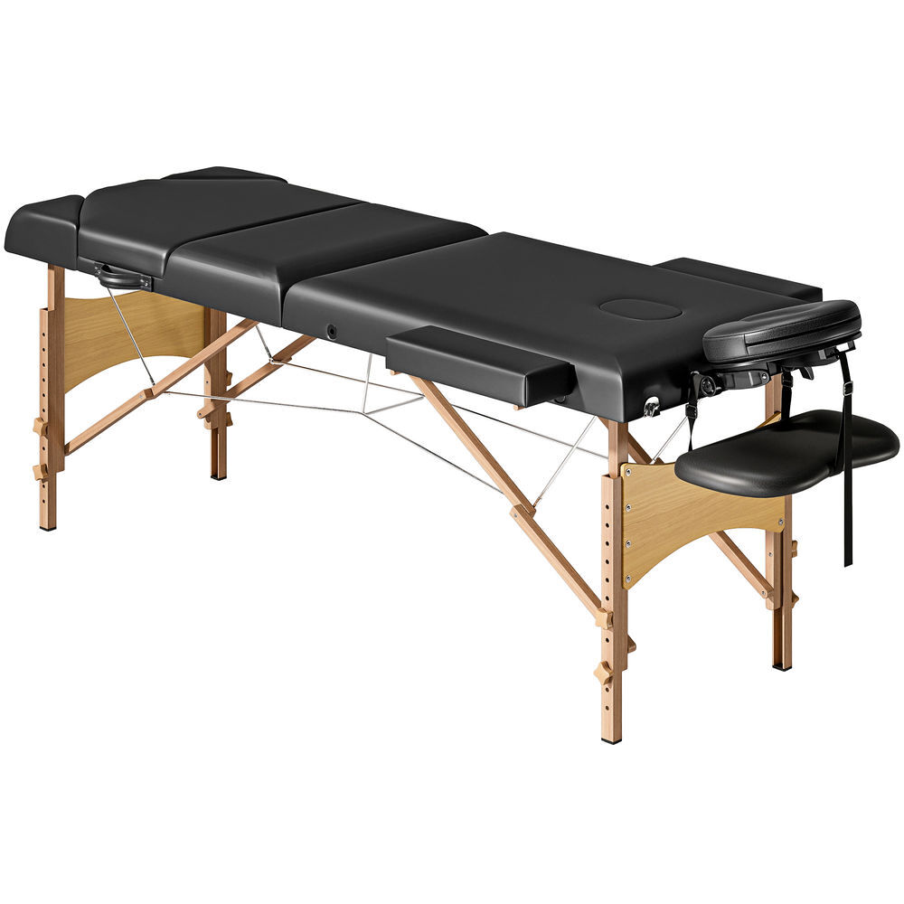Homcom camilla masaje plegable portátil camilla estética profesional de madera de 3 zonas con altura ajustable reposacabezas reposabrazos acolchados para spa pestañas tatuajes 215x60x62-89 cm negro