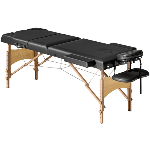HOMCOM Marquesa de Massagem Dobrável Portátil Marquesa Estética Profissional de Madeira de 3 Zonas com Altura Ajustável Apoio de Cabeça e Braços Almofadados para Spa Pestanas Tatuagens 215x60x62-89 cm Preto