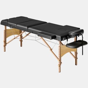 HOMCOM Marquesa de Massagem Dobrável Portátil Marquesa Estética Profissional de Madeira de 3 Zonas com Altura Ajustável Apoio de Cabeça e Braços Almofadados para Spa Pestanas Tatuagens 215x60x62-89 cm Preto