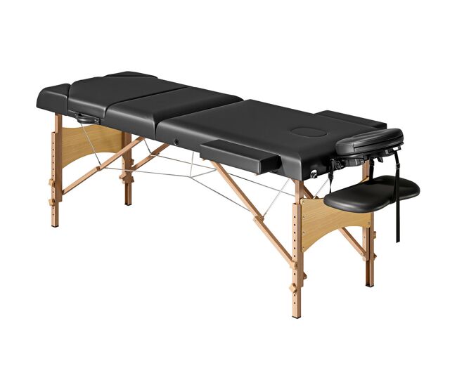 Homcom camilla masaje plegable portátil camilla estética profesional de madera de 3 zonas con altura ajustable reposacabezas reposabrazos acolchados para spa pestañas tatuajes 215x60x62-89 cm negro