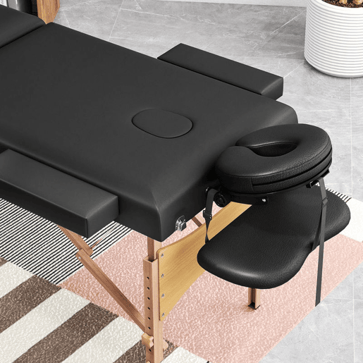 HOMCOM Marquesa de Massagem Dobrável Portátil Marquesa Estética Profissional de Madeira de 3 Zonas com Altura Ajustável Apoio de Cabeça e Braços Almofadados para Spa Pestanas Tatuagens 215x60x62-89 cm Preto