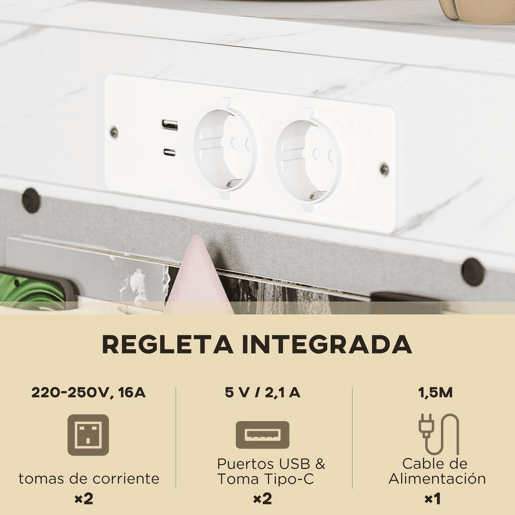 HOMCOM Mesa Auxiliar com Estação de Carga Mesa Lateral com 2 Entradas USB 1 Entrada USB-C e Bolsa Organizadora Mesa Auxiliar para Sala de Estar Dormitório 25,5x40x71 cm Branco