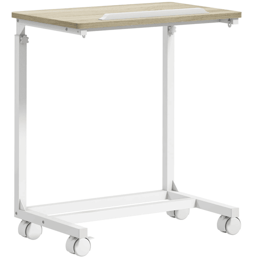 HOMCOM Mesa Auxiliar com Rodas Mesa para Sofá com Altura Ajustável Superfície Inclinável e Estrutura de Metal para Quarto Sala e Escritório 55x36x62,5-82,5 cm Madeira