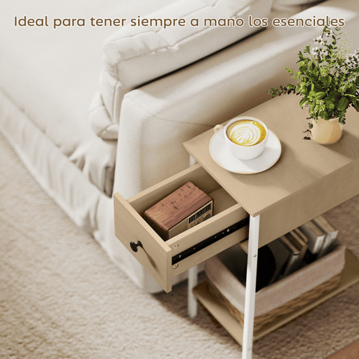 HOMCOM Mesa Auxiliar Estreita Mesa Auxiliar Industrial com Gaveta Prateleira Aberta e Estrutura Metálica para Sala de Estar Dormitório 25x39,8x58,2 cm Madeira