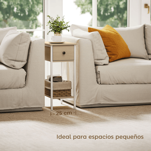 HOMCOM Mesa Auxiliar Estreita Mesa Auxiliar Industrial com Gaveta Prateleira Aberta e Estrutura Metálica para Sala de Estar Dormitório 25x39,8x58,2 cm Madeira