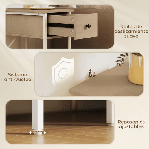 HOMCOM Mesa Auxiliar Estreita Mesa Auxiliar Industrial com Gaveta Prateleira Aberta e Estrutura Metálica para Sala de Estar Dormitório 25x39,8x58,2 cm Madeira
