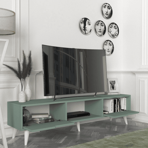 Armário para TV Kullila 160x35x40 cm VerdeBranco en.casa