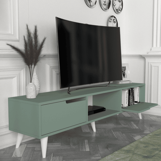 Armário para TV Kullila 160x35x40 cm VerdeBranco en.casa