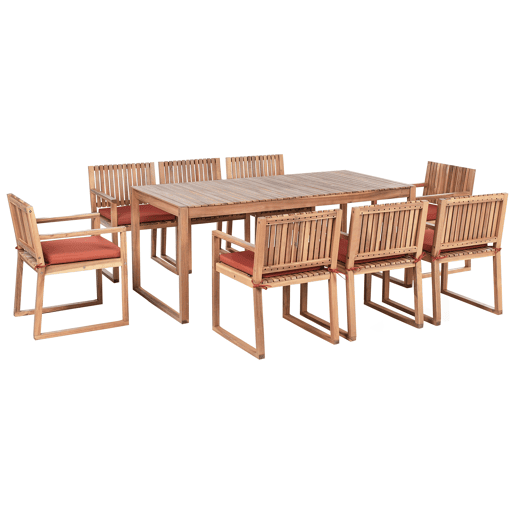 Conjunto de refeições de jardim 8 lugares SASSARI PREMIUM com almofadas Madeira de Acácia certificada Vermelho