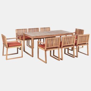 Conjunto de refeições de jardim 8 lugares SASSARI PREMIUM com almofadas Madeira de Acácia certificada Vermelho