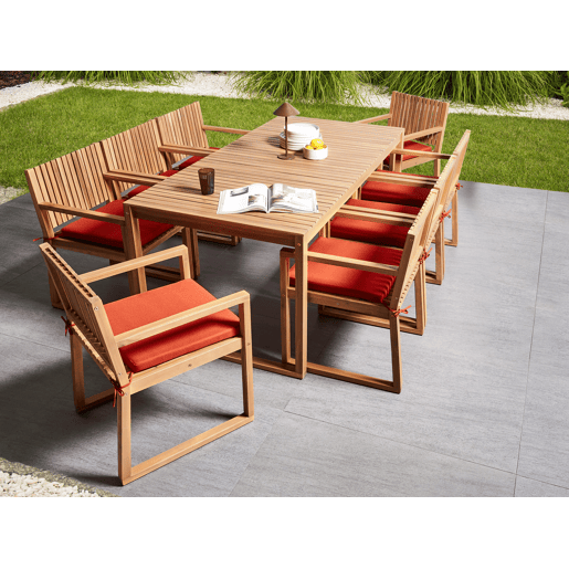 Conjunto de refeições de jardim 8 lugares SASSARI PREMIUM com almofadas Madeira de Acácia certificada Vermelho