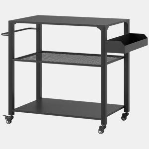 Outsunny Carrinho de Apoio para Barbecue de 3 Níveis Carrinho de Barbecue Carrinho de Serviço com 4 Rodas Prateleiras e Puxador Mesa de Apoio para Forno de Pizza para Jardim Pátio 105x50x79 cm Preto