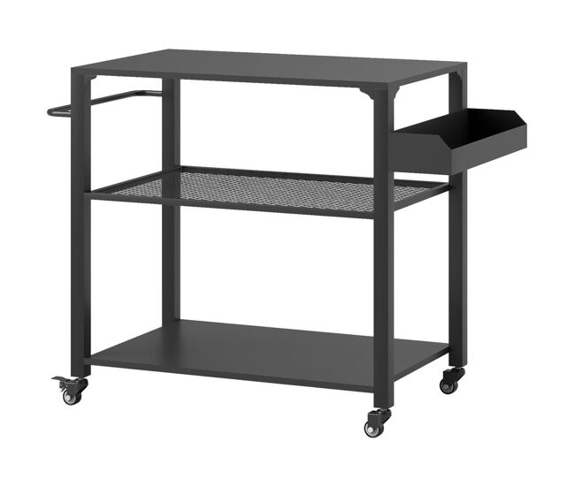 Outsunny carrito de parrilla de 3 niveles carrito de barbacoa carrito de servicio con 4 ruedas estantes y asa mesa de horno de pizza para jardín patio