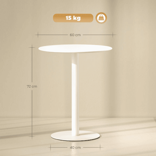 HOMCOM Mesa de Refeição Redonda para 2 Pessoas Mesa de Cozinha de Aço para Interior e Exterior Ø60x72 cm Branco