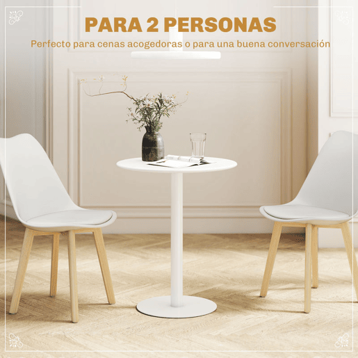 HOMCOM Mesa de Refeição Redonda para 2 Pessoas Mesa de Cozinha de Aço para Interior e Exterior Ø60x72 cm Branco