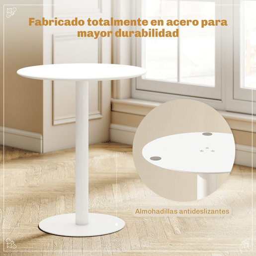 HOMCOM Mesa de Refeição Redonda para 2 Pessoas Mesa de Cozinha de Aço para Interior e Exterior Ø60x72 cm Branco