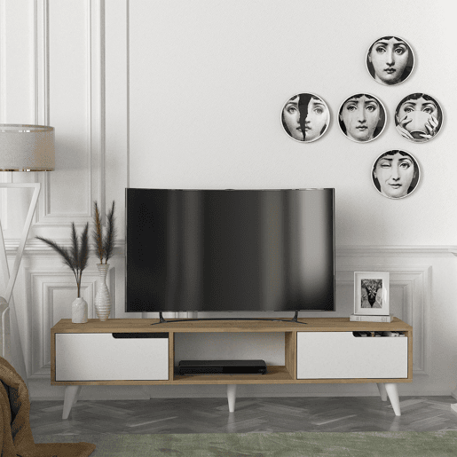 Armário para TV Kullila 160x35x40 cm Aspeto carvalhoBranco en.casa