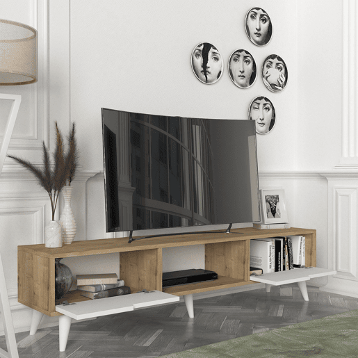 Armário para TV Kullila 160x35x40 cm Aspeto carvalhoBranco en.casa