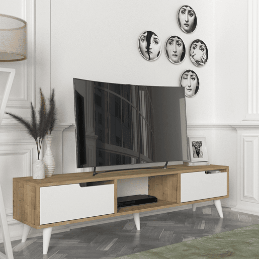Armário para TV Kullila 160x35x40 cm Aspeto carvalhoBranco en.casa