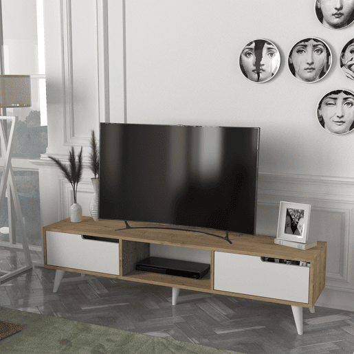 Armário para TV Kullila 160x35x40 cm Aspeto carvalhoBranco en.casa