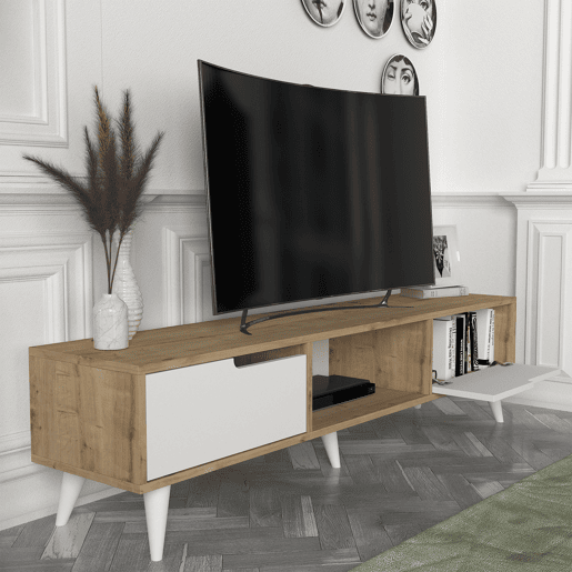 Armário para TV Kullila 160x35x40 cm Aspeto carvalhoBranco en.casa