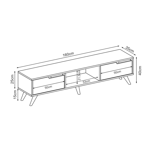 Armário para TV Kullila 160x35x40 cm Aspeto carvalhoBranco en.casa