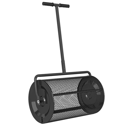 Outsunny Espalhador de Composto 300L 70x40x112 cm Espalhador de Adubo para Relvado com Guiador Ajustável Cesto de Rede Metálica para Cuidados de Relvado Jardim Preto