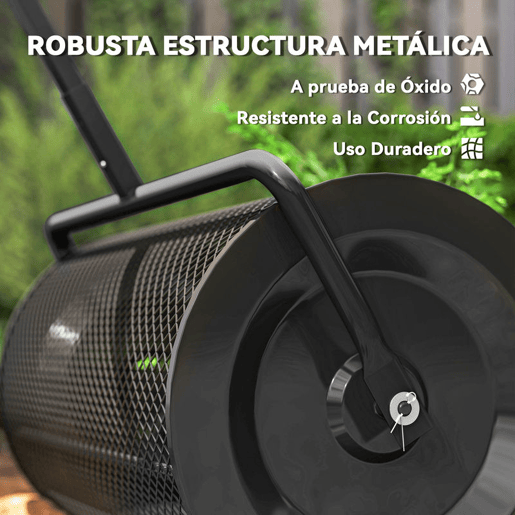 Outsunny Espalhador de Composto 300L 70x40x112 cm Espalhador de Adubo para Relvado com Guiador Ajustável Cesto de Rede Metálica para Cuidados de Relvado Jardim Preto